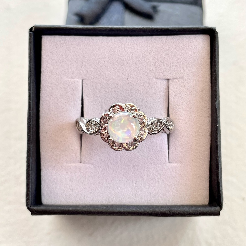 Simulated Opal Flower Ring Size 7